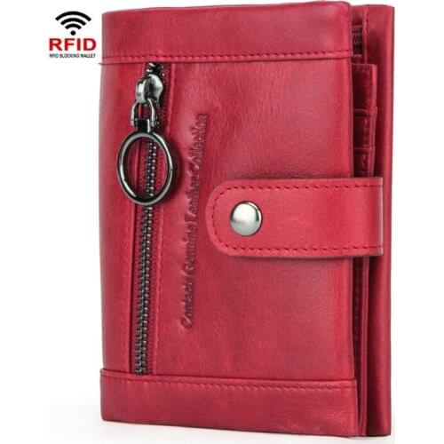 Genuine Leather Womans Wallet RFID Anti Theft Brush Leather Ladys Purse Female Three Fold Cowhide Coin Purses Short Wallets