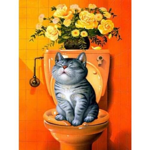 Cat On Toilet DIY diamond Painting Cross Stitch diamond embroidery mosaic diamond Sunset home decor KBL