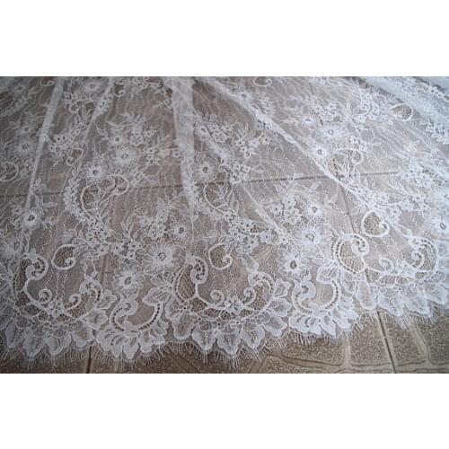 1 yard ivory lace fabric, bridal french lace fabric with retro jacquard floral, eyelash chantilly vintage lace fabric