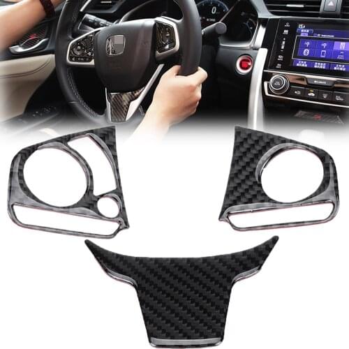 Carbon Fiber Car Interior Steering Wheel Button Switch Panel Cover Trim For 10th Honda Civic 2016 2017 2018 2019 Accessories