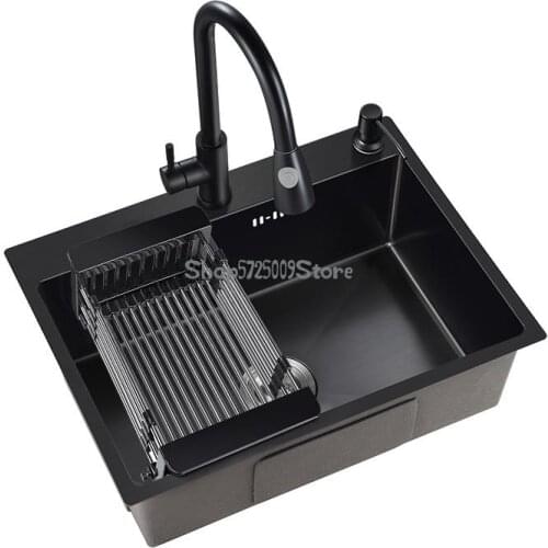 Kitchen Manual Sink Large Single-slot Nanometer 304 Stainless Steel Under-counter Basin Sink Household Sink