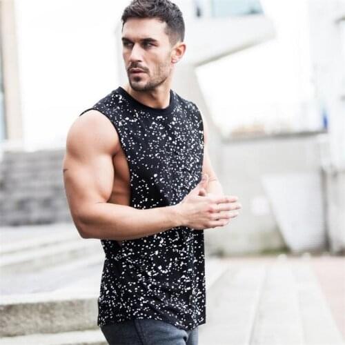 Summer Splatter Dot Print Bodybuilding Stringer Tank Top Men Stringer Shirt Fitness Tanktop Gym Clothing Cut Off Sleeveless Vest