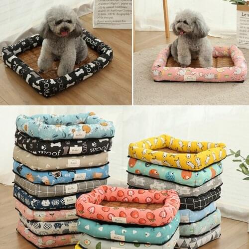 Summer Square Cat Beds House Best Soft Mat Ice Mat Woven Rattan Bed Pet Dog Bed For Dog Basket Pet Products Cushion Cat Sofa