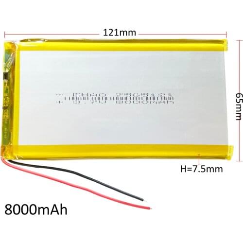 3.7V 8000mAh Lithium Polymer LiPo Rechargeable Battery cells For PAD E-Book GPS PSP DVD Power bank Tablet PC Laptop 7565121