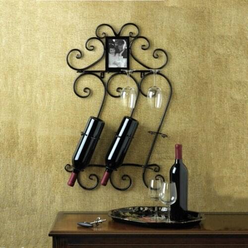 Metal Wine Rack 43X14X71CM Home Decor Bar Scrollwork Wall Mounted Wine Bottle Holder Rack Photo Frame