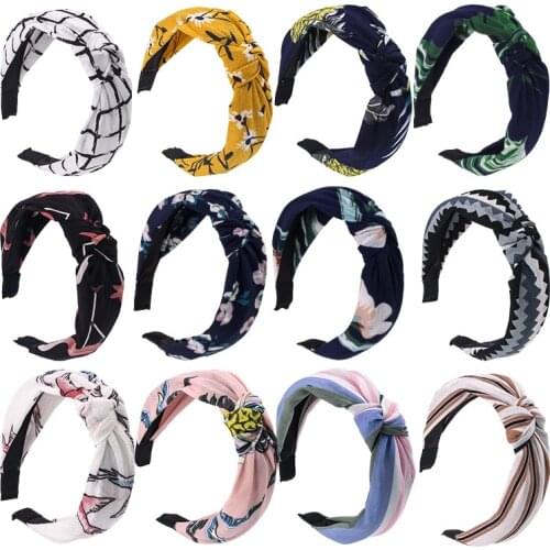 Fashion Cross Knotted Elastic Hairband Vintage Print Women Hair Hoop DIY Clothing Decoration Girls Headwear Photography Props