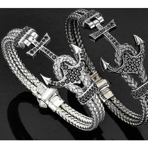 Fashion ATOLYESTONE18K White Gold Anchor Bangle Titanium Steel 24K Rose Gold/Gold Wire For Men Costume Jewelry S3-0199