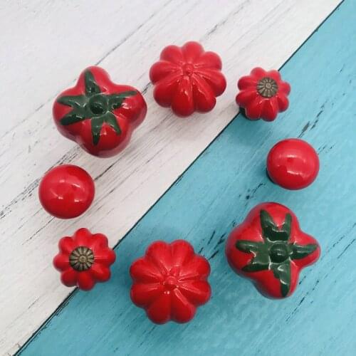 Set of 8 Ceramic Red Pepper Decorative Creative Door Knobs- Interior Round Knobs and Pulls for Cabinet/Girls Dresser/Kids handle