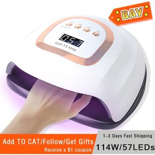 New UV LED Nail Lamp 114W Gel UV Light Nail Dryer for Gel Nail Polish Curing Lamp with Sensor 4 Timers SUN T5 MAX White