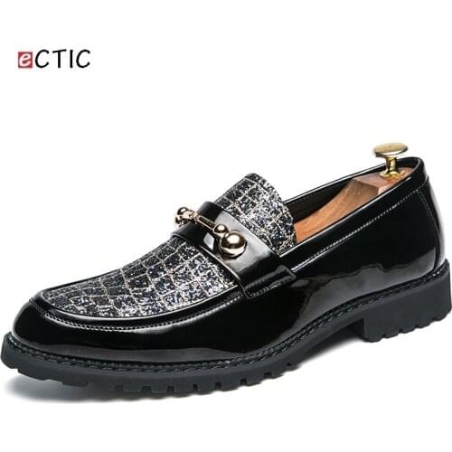 ECTIC New Elegant Rhinestones Glitter Decor Men Dress Shoes Loafers Slipper Luxury Wedding Mens Slip On Flats Zapatos