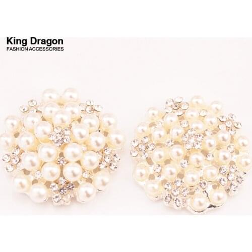 Rhinestone Pearl Embellishment Pearl Button Used On Invitation Card 25MM Silver Color Flat back 100pcs/lot