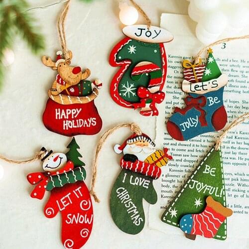 New Year 2022 Gifts Christmas Wood Santa Wooden Pendant Xmas Tree DIY Christmas Decorations for Home Navidad 2021 Ornaments Noel