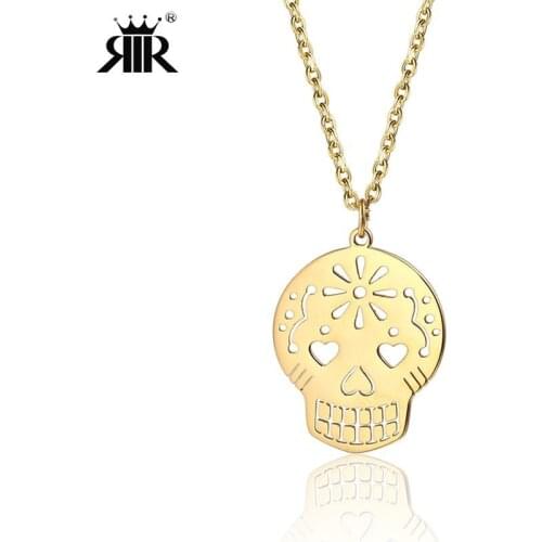 RIR Cute Mexico Smile Sugar Skull Mask Necklace Stainless Steel Halloween Jewelry Gift For Her Gothic Minimalist Jewelry