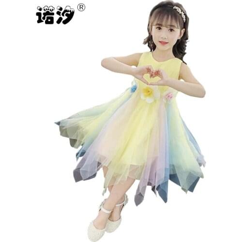 Girls dress summer kids princess dress 3-15T teenage super cute clothes children outwear girls party wedding dress mesh dresses