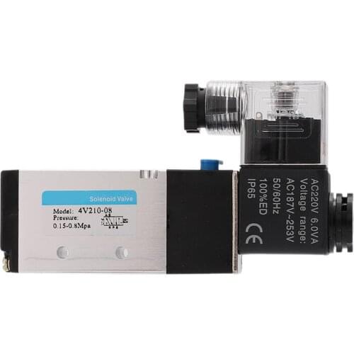 Pneumatic Electric Solenoid Valve 5 Way 2 Position Control Air Gas netic Valve 220V Coil Volt 8mm Hose Connection