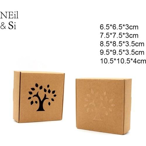 Hollow Tree Kraft Paper Gift Box Handmade Soap Wedding Favor Candy Manual Craft Packaging Brown Window Boxes Free Shipping