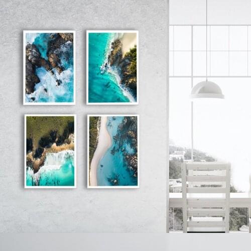 Ocean Waves Blue costal Wall Poster Sea Beach Landscape Canvas Print Nordic Painting Scandinavian Art Room Decoration Picture