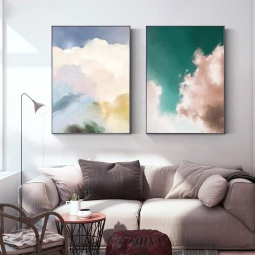 Simple Nordic hand-painted colorful sky clouds mural poster picture canvas print porch living room corridor decorative painting
