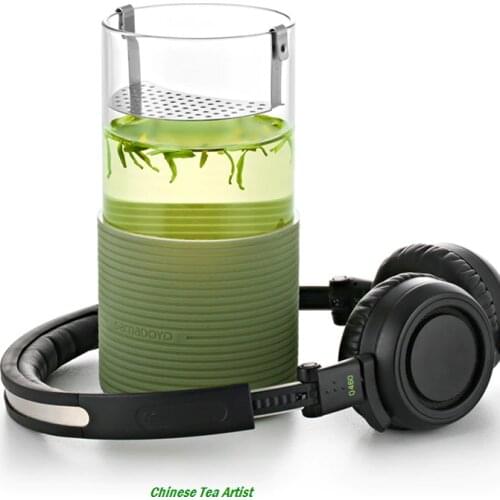 Simple Design Modern Borosilicate Glass Tea Cup with Stainless Steel Infuser and Heat Proof Silicone Cover 450ml,Free Shipping