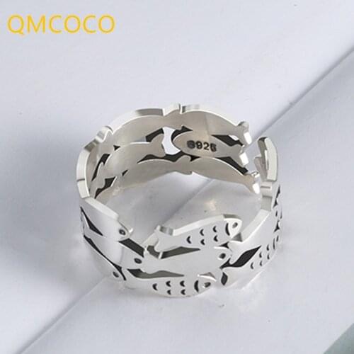 QMCOCO 925 Silver Multilayer Fish Punk Rings For Women Christmas Gifts Adjustable Open Ring Ladies Jewelry Of 2021 New Trendy