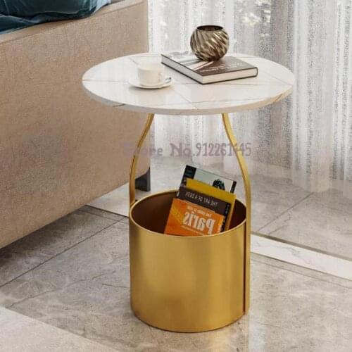Nordic Sofa Edge Light Luxury Creative Rock Board Minimalist Round Small Table Small Tea Table Mini Living Room Corner Table