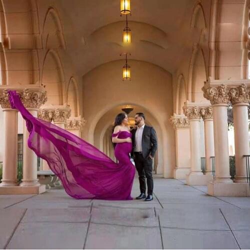 Maternity Sexy Off Shoulder Long Trailing Dress Pregnancy Women Pregnant Baby Shower Photography Props Lace Chiffon Maxi Gown