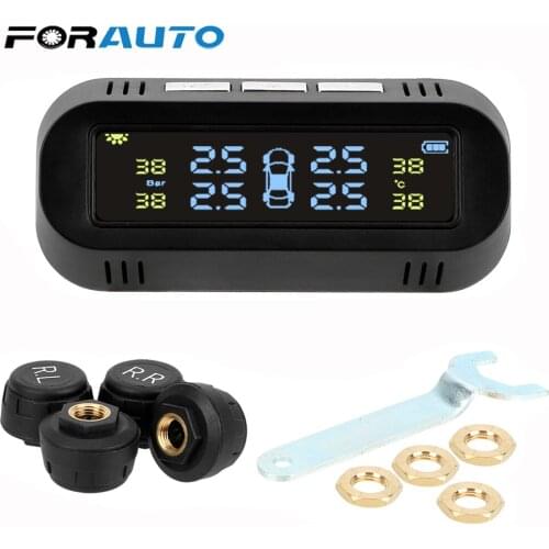 Solar TPMS Car Tire Pressure Alarm Monitor System Digital Display Auto Security Temperature Warning Intelligent With 4 Sensors