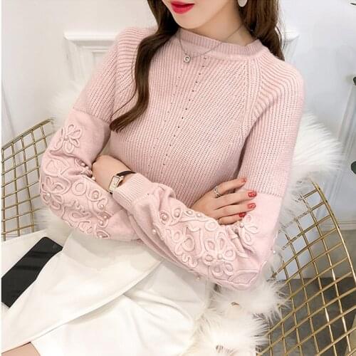 Trendy Womens Sweaters Pop Autumn Winter Beaded Tops O Neck Women Soft Warm Pullover Jumper Knitted Sweater Knitwear