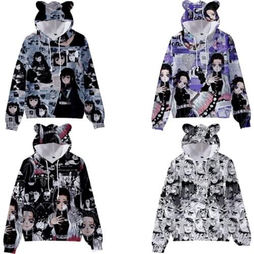 Anime Hoodie 3D Demon Slayer 3D Cute Kawaii Cat Ears Hoodies Sweatshirt Boys Girls Kids Clothes Demon Slayer Pullovers men tops