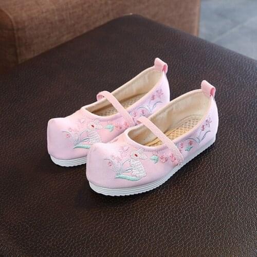 Children embroidered shoes kids baby girls casual cloth shoes fashion tendon bottom shoes soft breathable chinese style shoes