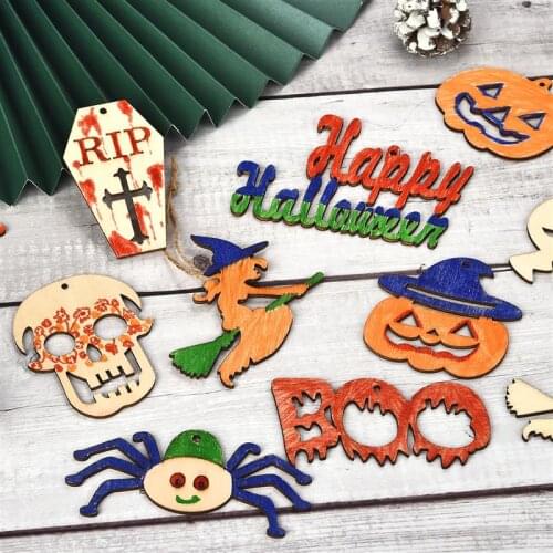 10pcs/set Halloween Decor Wood DIY Crafts Scrapbook DIY For Home Decor Natural Wooden Ornaments Accessories Embellishment