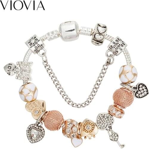 VIOVIA New Luxury Beads Charms Bracelet & Bangles Key Beads Bracelet for Women Diy Jewelry Fit Wedding Gift B18010