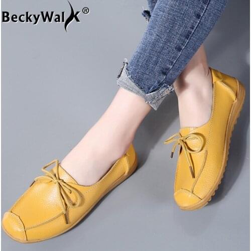 Genuine Leather Flat Women Shoes Slip On Loafers Spring Autumn Large Size Nursing Shoes Woman Casual Women Flats 35-43 WSH3582
