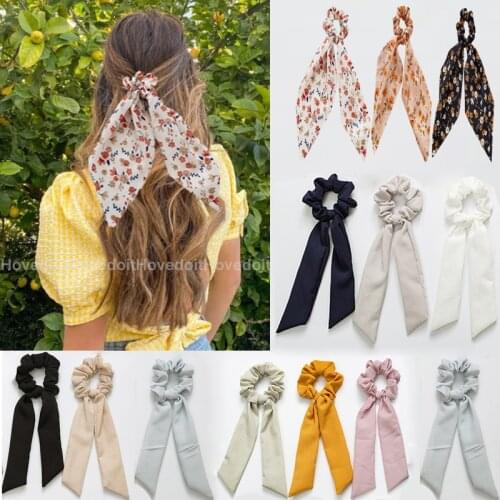 New Floral Scrunchies Hair Ribbon for Women Girls Ponytail Scarf Sweet Elastic Hair Band Fashion Hair Ties Hair Accessories Gift