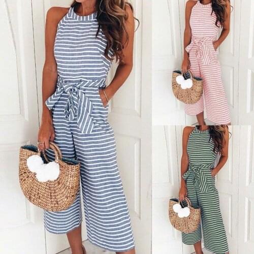 Rompers Women Jumpsuits Striped Printed High Waist 3 Colors Ladies Halter Off Shoulder Romper Summer Black Pink Overalls Female