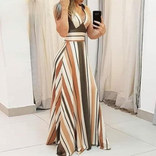 New sleeveless striped print color matching dress long dress women