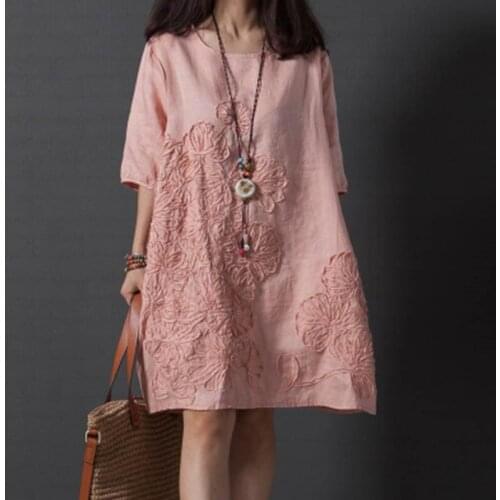 Plus size M-3XL Autumn Fashion Brand Floral Embroidered Dress Women Round Neck half Sleeve Vintage Black Dress Vestidos