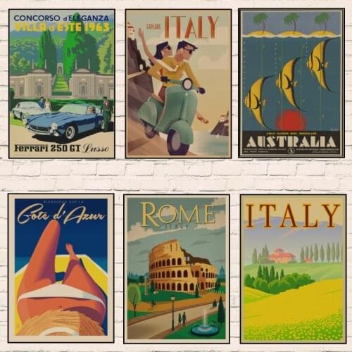 Famous scenery Retro Kraft Travel Poster Decorative Wall Sticker Home Bar Posters Decoration Kid Gift 1009