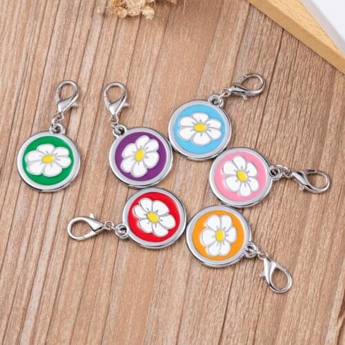 2pcs Zinc Alloy DIY Knitting Crochet Locking Stitch Markers Flower Enamel Stitch Holder Sewing Bucket Keychains Supplies 25mm