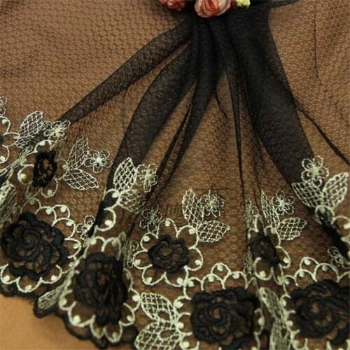 2Yds 27cm Black Net Gold Mesh Fabric Venise Lace Trim Embroidery Embellishment Sewing Crafts Doll Material Free Shipping LJ0060