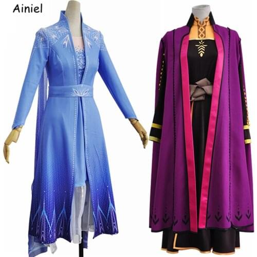 2019 Movie Queen Wig Cosplay Costume Blue Princess Fancy Dress Girls Adult Women Halloween Party Suit Uniform