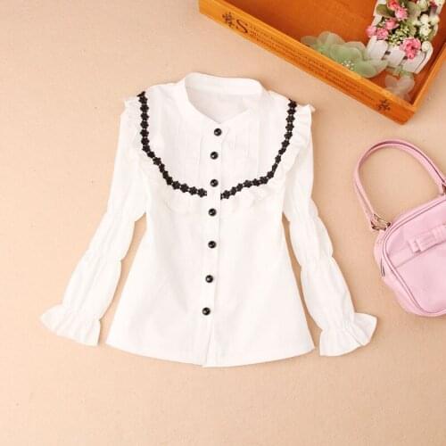 2019 Autumn Girls Blouse Kids Clothes Children Clothing School Girl White Blouse Cotton Child Shirt Blusas Girls Clothes 2-16Y