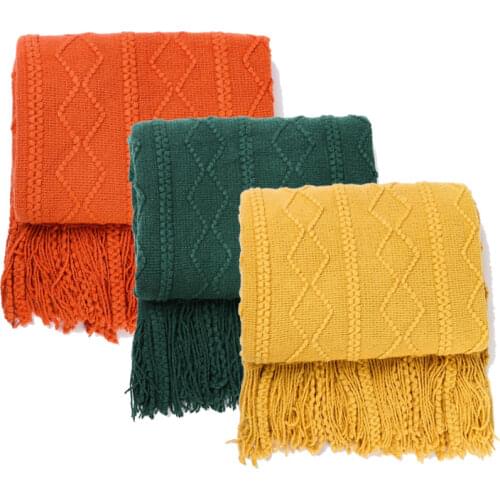 Acrylic Knitted Throw Blanket Lightweight and Soft Cozy Decorative Woven Blanket with Tassels for Travel Couch Bed Sofa