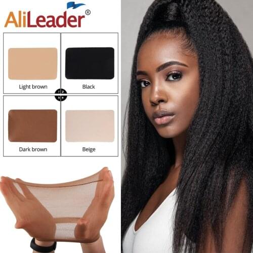 Alileader 2Pcs Brown Stocking Cap Mesh Wig Cap Beige Black Nude Stocking Cap Hair Wig Nets Stretch Mesh Wig Cap For Making Wigs