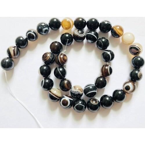 Natural Black Eye Onyx Agat e Beads,Sardonyx Black Banded Agat e Beads 8mm 10mm Round Gem Stone Bead for jewelry,15.5"/str