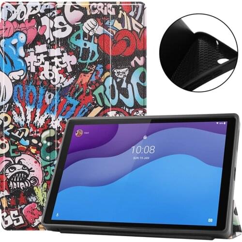 For Lenovo Tab M10 HD 2nd Gen TB-X306X TB-X306 Tablet Tri-fold Painted Case Auto-Wake up Sleep PU Leather Stand Protective Cover