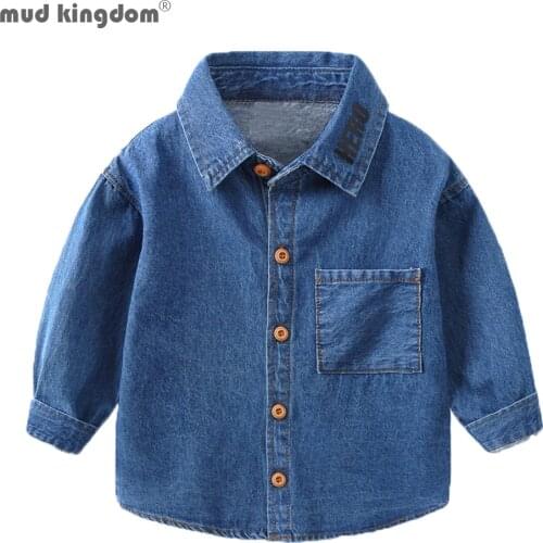 Mudkingdom Boys Denim Shirts Cute Cartoon Animal Pattern Fashion Boys Clothes