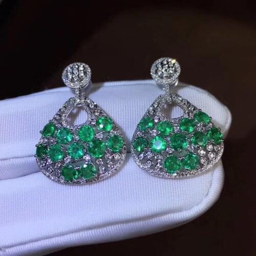 Elegant Female Party Jewelry New Fashion Natural And Realemerald earring Real original emerald 925 sterling silver Gem Earring
