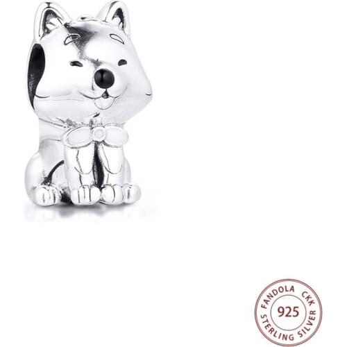 FANDOLA 925 Sterling Silver Japanese Akita Inu Dog Charms Fits Pandora Bracelet Women Beads for Jewelry Making Bijoux 2020