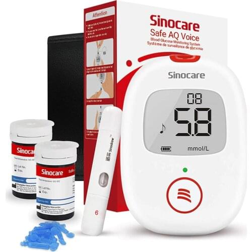 Sinocare Blood Gluocse Meter Glucometer Safe AQ Voice Diabetes Kit Blood Sugar Tester Blood Gluocse Monitor Test Strips Lancet